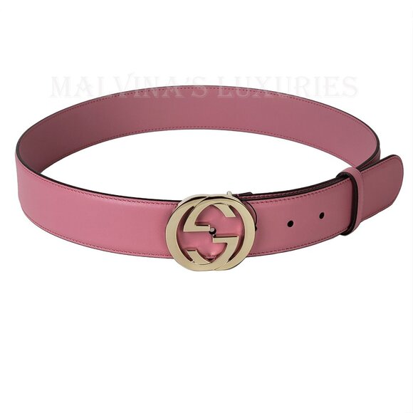 GUCCI BELT ‎546386 BLONDIE GG LOGO GOLDTONE BUCKLE PINK LEATHER sz 90/ 36 main image 9